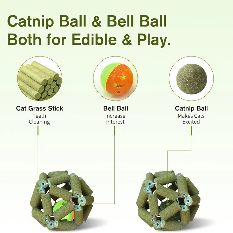 Cat Grass Stick Cage Bell Ball Catnip Tease Toys Safe Cleaning Teeth Fresh Breath Emetic Hairball Hand Woven Balls Pet Supplies